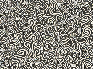 Vector trippy seamless pattern. Psychedelic design background, liquid cells, swirl flowing waves. Black and white