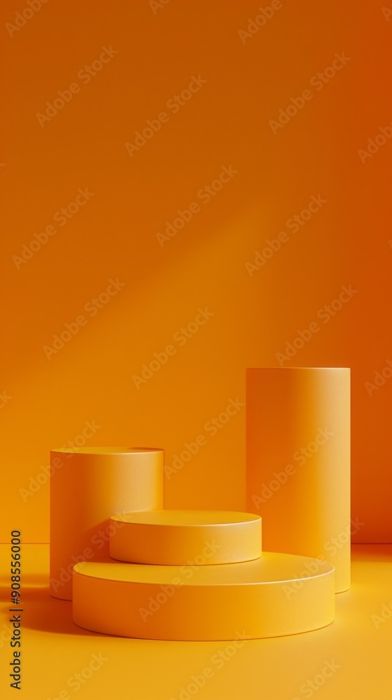 Poster a set of three orange cylinders and a yellow square