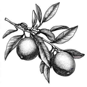 recommend clip art: Black and white Vintage engraved art of a kumquat isolated on white background, ink sketch illustration, simple vector art design, highly detailed line art, high contrasty