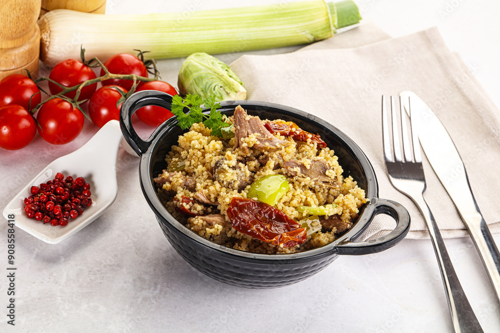 Wall mural Bulgur with lamb and vegetables