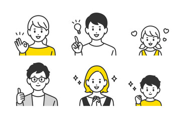 ポジティブな子育て世帯･家族の上半身セット【人物ベクターイラスト素材】