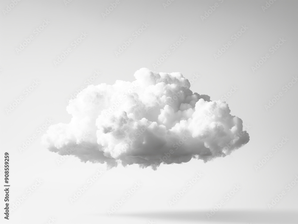 Poster A single white cloud on a light gray background, representing a minimalist concept. Generative AI