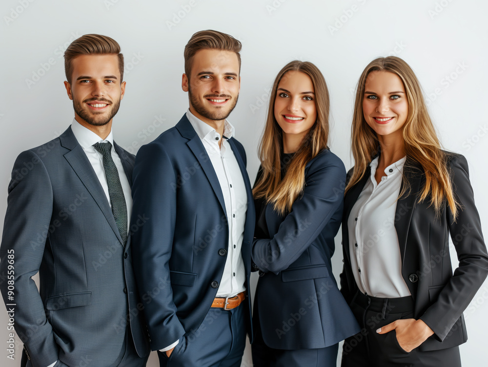Aufkleber four professionals in business attire posing confidently on a light background, embodying the concep