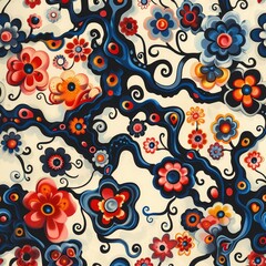 Abstract Floral Pattern with Vivid Colors