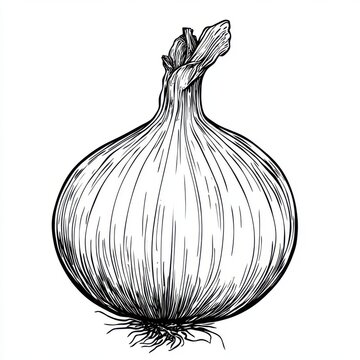recommend clip art: Black and white Vintage engraved art of a onion isolated on white background, ink sketch illustration, simple vector art design, highly detailed line art, high contrasty. 