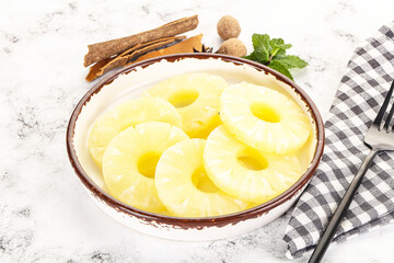 Sweet Canned pineapple in the bowl