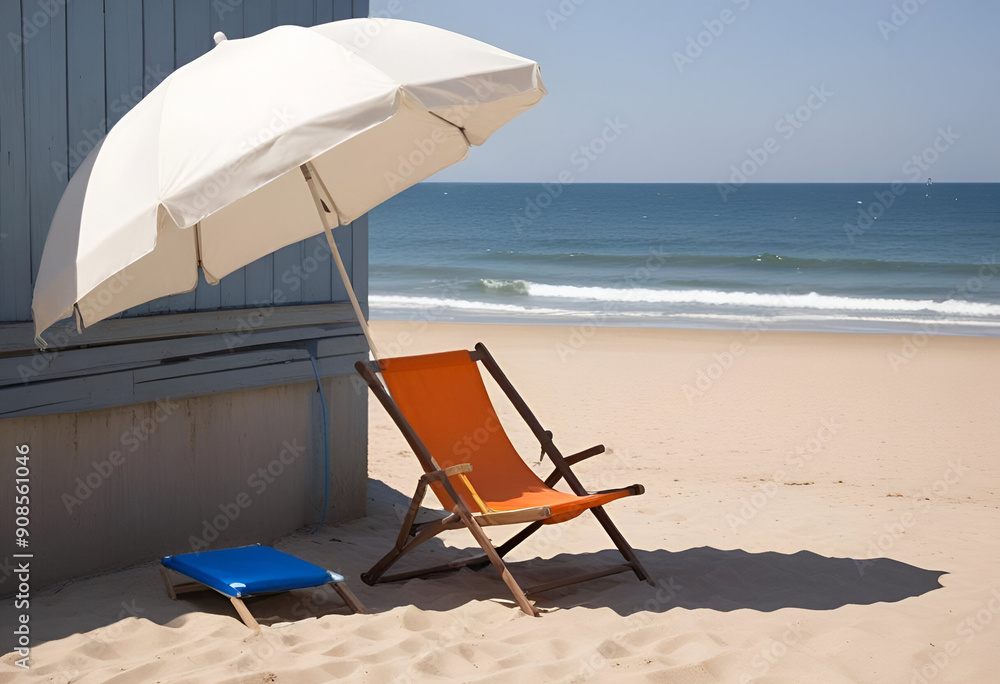 Wall mural chairs and umbrella on the beach, summer vacation,