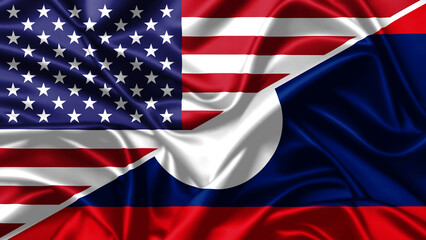 Fototapeta premium United waving flag of USA and Laos