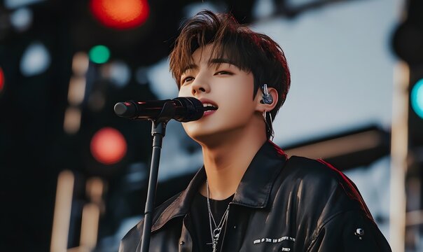 Handsome young K-pop male idol on stage ,  Generative AI