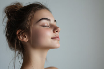 Fototapeta premium A close up of a girl's face with her eyes closed