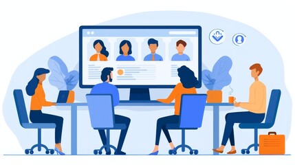 Team Discussing Online Profiles During a Meeting