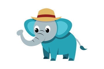 cute cartoon elephant with panama hat vector art illustration