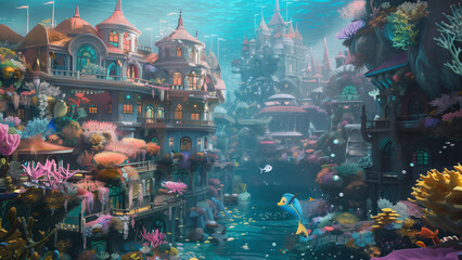 Magical Underwater City with Coral Buildings