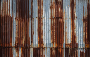 Rusted corrugated galvanised steel wall texture background