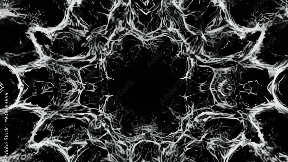Poster an abstract animation featuring fluid white shapes on a black background, creating a mesmerizing and