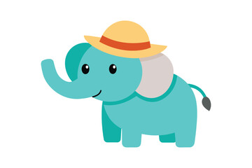 cute cartoon elephant with panama hat vector art illustration