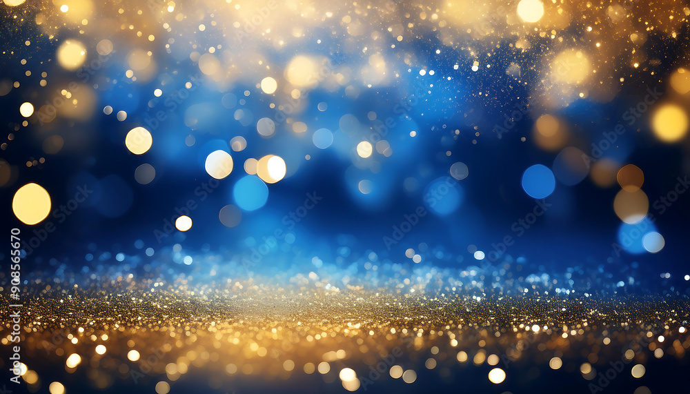 Aufkleber blue and gold abstract background and bokeh on new year's eve- a festive abstract backg_1(34)