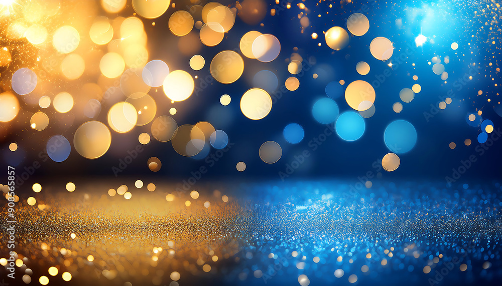 Aufkleber blue and gold abstract background and bokeh on new year's eve- a festive abstract backgroun_1(32)
