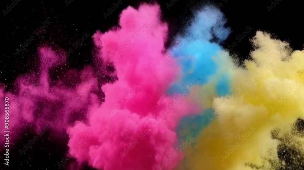 Aufkleber a dynamic explosion of vibrant colored powder, creating an artistic visual effect with energy and cr