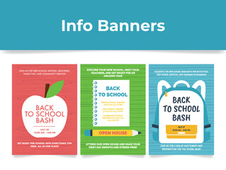 Colorful back to school banners for upcoming community bash celebrating new experiences in september