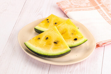Sweet and juicy yellow watermelon slices
