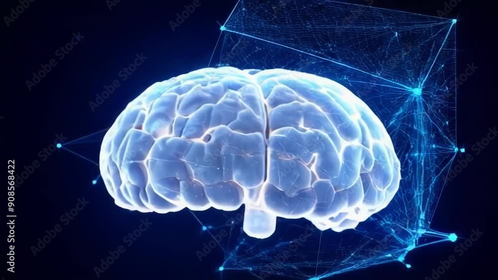 Aufkleber a dynamic visualization of a glowing brain showcasing neural connections and technological themes, e
