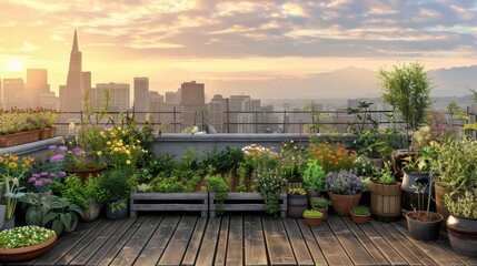 Fototapeta premium A balcony with a view of a city and a mountain