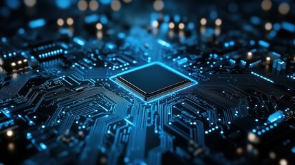 Closeup of a Glowing Circuit Board