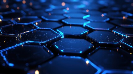Obraz premium Abstract Hexagon Pattern with Blue and Yellow Lights