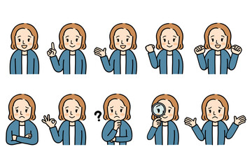 オフィスカジュアルな女性の上半身ポーズセット