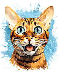 Obraz premium Bengal Cat headfull aggressive expression lowbrow surrealist illustratration