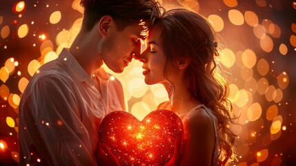 Valentine s day love couple captured in romantic photoshoot with large red heart