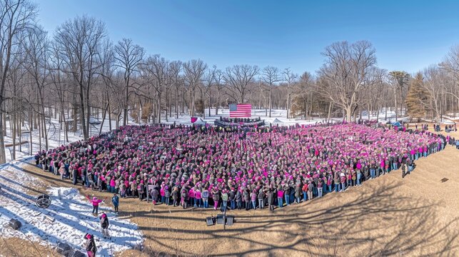 American flag backdrop at patriotic rally unites crowd, symbolizing unity and patriotism