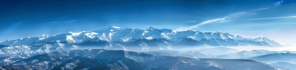Obraz premium A mountain range with a blue sky and white clouds. AI.