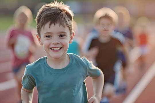 chlidren running on track, Generative AI