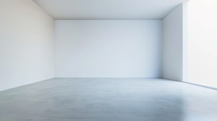 A bright, empty room with minimalist design, featuring white walls and ample natural light, ideal for presentations and interior design concepts.
