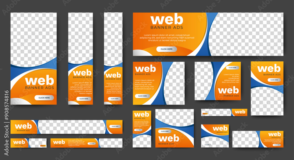 Poster web advertising banner template design. modern web layout set with standard size. vector