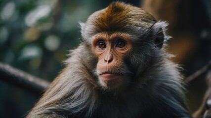 A monkey resting peacefully on a high branch, away from predators