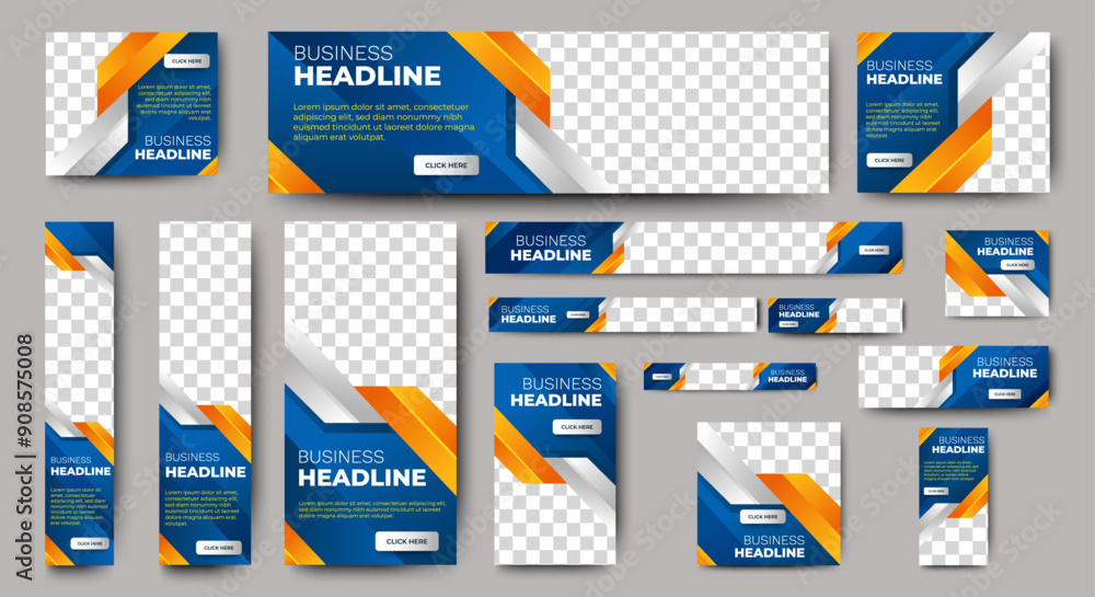 Wall mural corporate web banners of standard size with a place for photos. vertical, horizontal and square temp