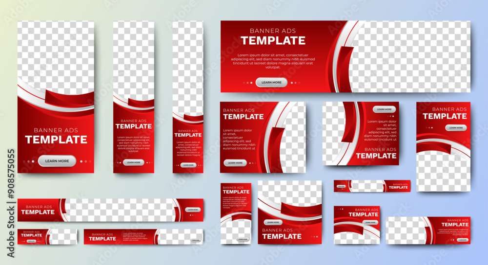 Poster modern banner design web template set, horizontal header web banner. modern white and red cover head
