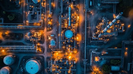 Aerial View of Industrial Complex at Night