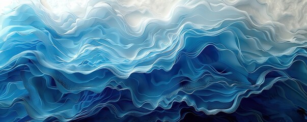 Abstract Blue and White Fabric Texture with Layered Waves