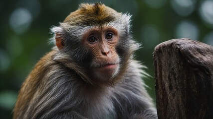 Naklejka premium A monkey leaping through the air, moving effortlessly between trees