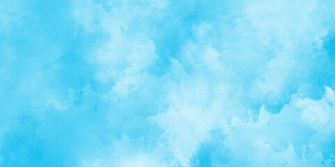 Abstract beautiful light blue cloudy sky clouds with stains, The summer is colorful clearing day Good weather with natural clouds, watercolor shades aquarelle painted cloudy sky background.