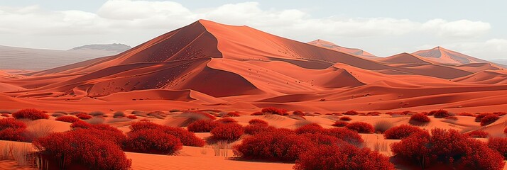 A vast desert landscape featuring a prominent mountain in the background