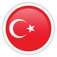 Glossy icon with flag of Turkey on it. Round vector icon with shadow underneath. Icon for mobile apps, UI and web design