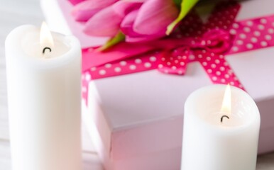 Giftbox arranged on the table in saint valentine holiday concept