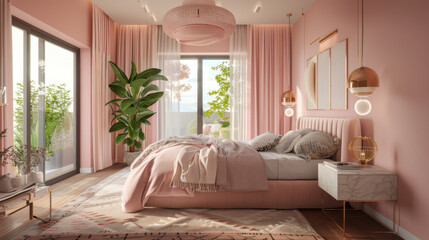 cute pastel modern master bedroom