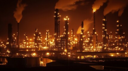Night View of an Illuminated Refinery