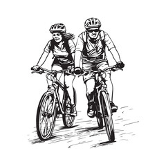 Couple Bike Riding image vector. A couple on a bicycle Stock Vector 